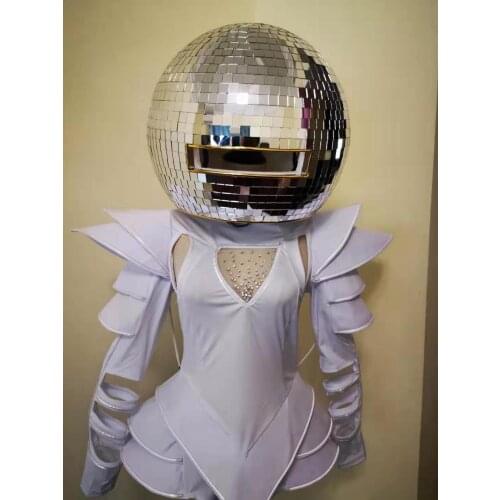 Disco Mirror ball helmet mask mirror costume for DJ nightclub musical festival dance party mirror man show mirror girls