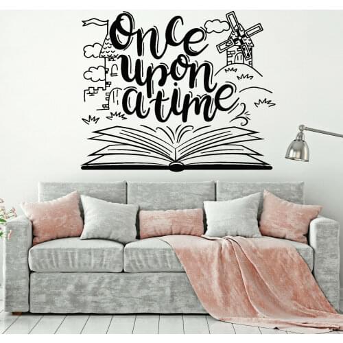 Wall Decal Once Upon A Time Tale Book Library Kids Reading Room Interior Decoration Door Window Vinyl Sticker Art Wallpaper Q451