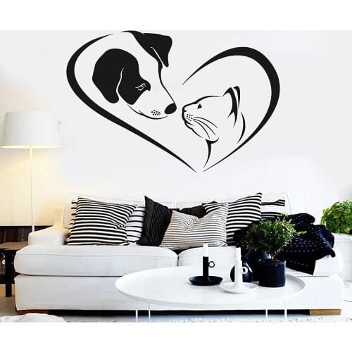 Dog Cat Wall Decal Love Heart Friend Animal Pets Shop Veterinary Nursery House Decor Door Window Vinyl Stickers Art Mural Q483