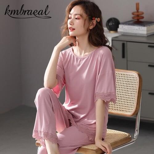 Women Solid Color Turn-Down Collar Sweet Pajamas Set Comfort Modal 2Pcs Sleepwear Simple and Tender Household Wear Plus Size 3xl