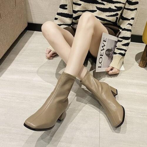 New Autumn Winter Genuine Leather Retro Square Toe Zipper Ankle Boots Square Heel All Match Women Shoes Martin boots
