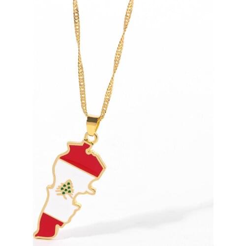 Lebanon Map with Flag Pendant Necklaces for Women Gold Color Lebanon Flag lovers collection Country Map Jewelry Patriotic Gifts
