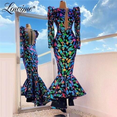 Ankle Length Middle East Women Evening Dress Arabic Dubai Party Gowns 2020 Mermaid African Prom Dresses Sheer Back Evening Wear