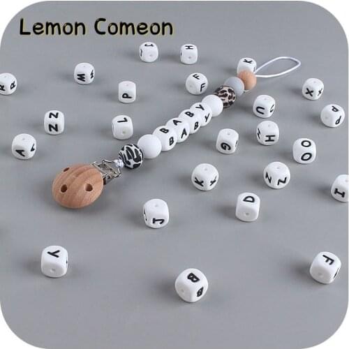 100Pcs English alphabet Silicone Teething Beads BPA Free Loose Beads For Baby Teething Pacifier Chain Making Baby Teethers