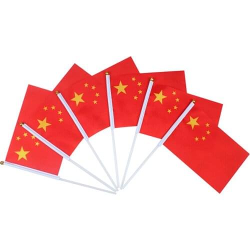 Aerlxembrae 100pcs per lot 21*14cm CHINA National flag CHINESE flags hand waving flags With Plastic Flagpoles