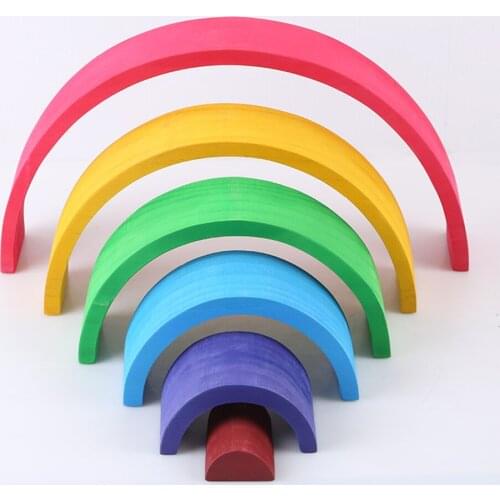 12 Pcs/lot Wooden Rainbow Toy Baby Rainbow Blocks Wooden Rainbows Nesting Puzzle Montessori Building Blocks Educational Toys