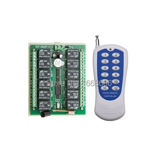 12CH DC 12V rf home automation remote control switch 433MHZ transmitter and recevier wireless switch Radio smart home control