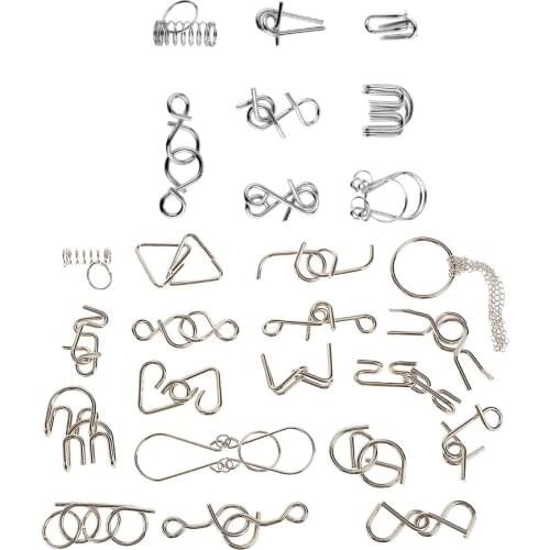 26pcs Classic Magic Metal Buckles Puzzle IQ Intellect Brain Game Unlock Enigma Riddle Brain Teaser Toys Gift for Children Adults