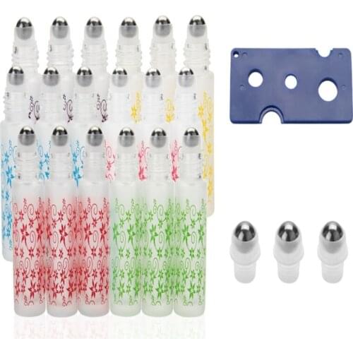 500pcs/lot 10ML frosting print flower Empty Roller on Essential Oil bottles 10ml roll on bottle