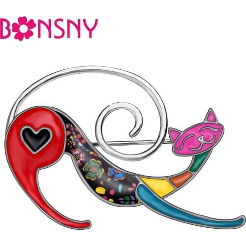 Bonsny Enamel Alloy Anime Floral Cat Kitten Brooches Clothes Scarf Decoration Pin Animal Jewelry For Women Girls Teens Gift 2019