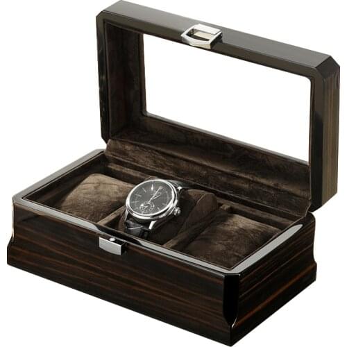 Watch Boxes Storage 3 Grids Fiber Wooden Watches Display Box Case Black Holder Safe Jewelry Window Organizer Packing