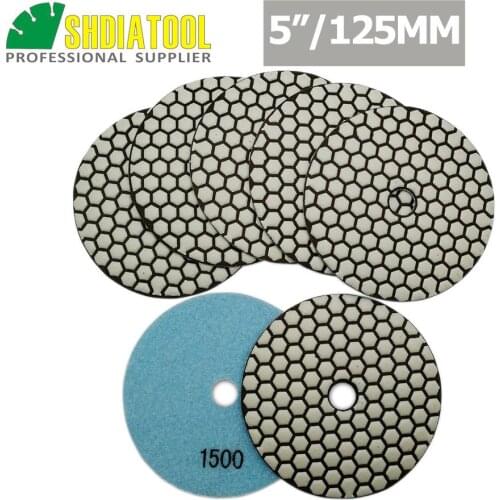 SHDIATOOL 7pcs/pk 5 Inches Grit #1500 Resin Bond Diamond Dry Polishing Pads Stone Polisher Disc Marble Granite Tile Sanding Disc