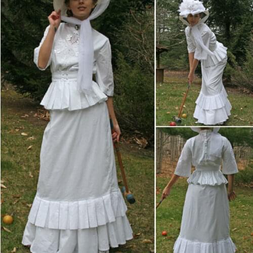 HIstory!Customer-made White Victorian dress 1860s Civil war Dress Scarlett Theater Costume Halloween Renaissance Dress V-507
