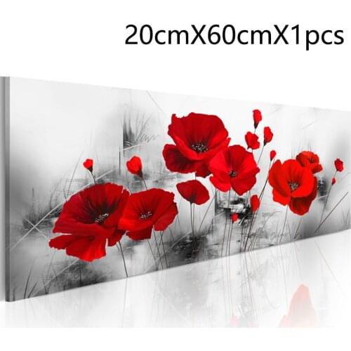 20x60cm Single Form Red Poppy Rose Flower Canvas Printed Art Painting Picture Home Wall Decor For Living Room Bedroom Hotel Bar