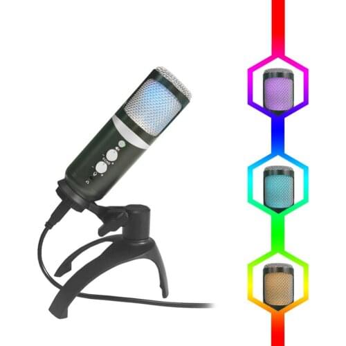 USB RGB Condenser Microphone PC Computer Mic Cardioid Omnidirectional 7 Color with Microphone Tripod Fit for Live Podcast Video