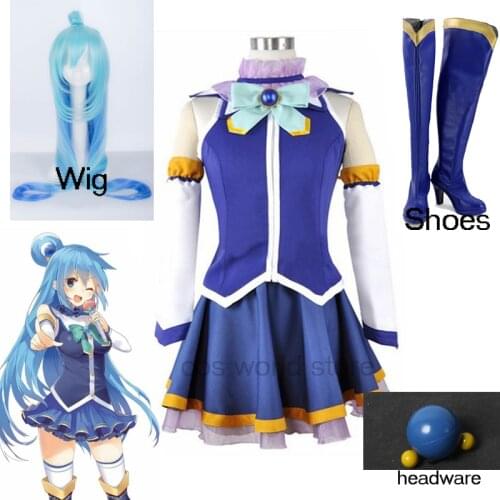 KonoSuba Gods Blessing on this Wonderful World Aqua Cosplay Costume Women Dress Uniform Wig Shoes Outfit Activity Role Play Cos