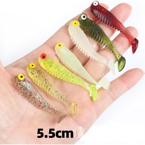 Luya Fake Bait Soft Bait Seven-color 5.5cm1.5g Bionic T-tail Small Fish Luminous Fresh Sea Cinnamon Perch Black Fish with Mouth