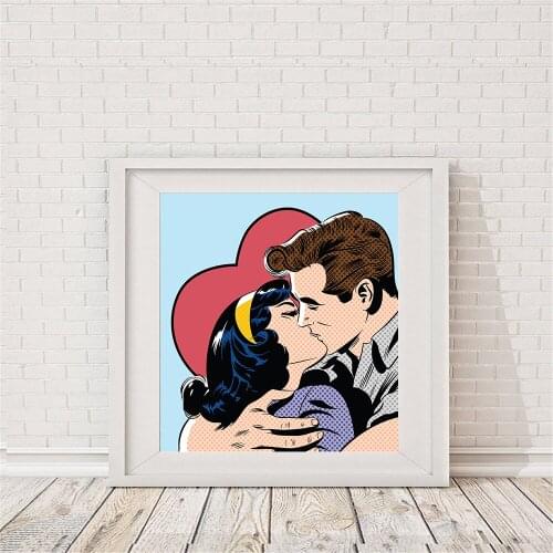 Fashion Girl Red Hat Kiss Fall In Love Pictures Living Room Square Sizes Wall Art Decor No Frame Poster Oil Painting Decoration