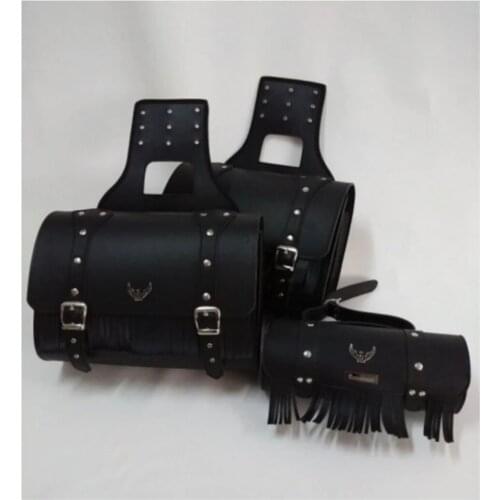 Motorcycle Leather Side Saddle Bag Black