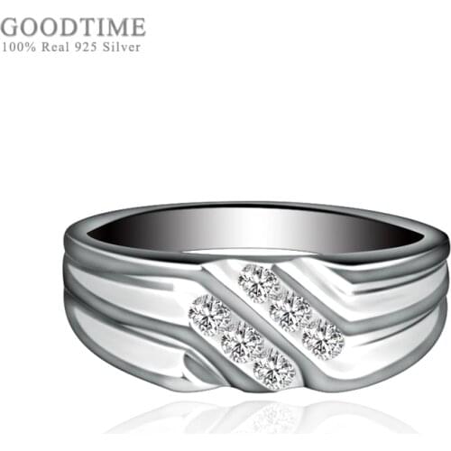 Luxury Man Ring Jewelry Male Gift Zircon Wedding Rings Pure100% 925 Sterling Silver Ring For Party Decoration