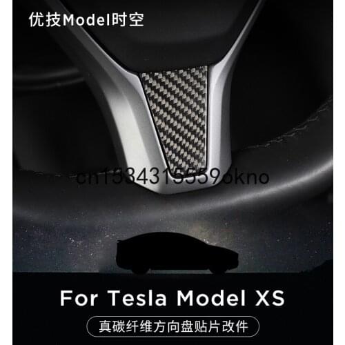 For Tesla Model X S Real Carbon Fiber Steering Wheel Trim Patch Interior Modification Accessories
