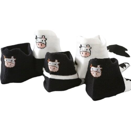 Cow Print Socks Woman Animal Cute Cartoon Black White Spots Cotton Casual Wholesale Summer Kawaii Socks for Girls Female Tights