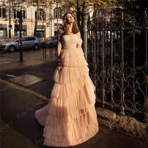 New Tulle Evening Dresses 2021 A-Line Prom Dress One-Shoulder Draped Ball Gown Floor Length Plus Size Bridesmaid Dresses Dress