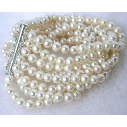 Charming white fresh water pearl 8 rows 6-7mm Round loose beads making jewlry bracelet 7.5 BV21