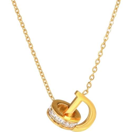 New Letter D and Crystal Annulus Interlocking Rose Gold Pendant Necklace Stainless Steel Choker Necklace Women Jewelry Best Gift