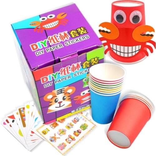 Puzzles DIY Material Package Kindergarten Handmade Paper Cup Stickers Boxed Kids Crafts Disposable Toys For Children