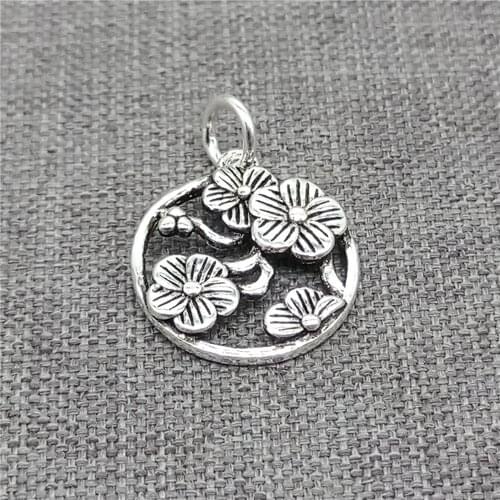5pcs of 925 Sterling Silver Flower Circle Charms for Floral Blossom Bracelet