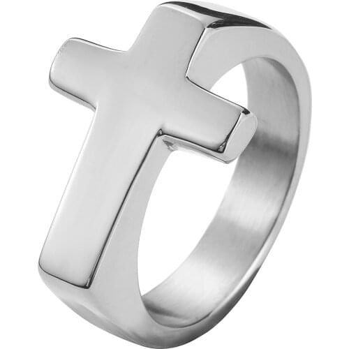 Drop Ship Simple Cross Jesus Ring 316L Stainless Steel Mens Fashion Ladies Polishing Cross Ring