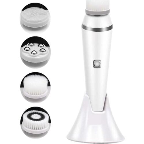 4 in1 Electric Silicone Facial Cleansing Brush Rechargeable Sonic Face Roller Massager Blackhead Remover Pore Cleaner Wash Face