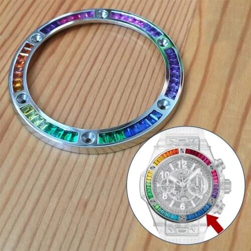 Steel rainbow CVD synthetic gem watch bezel for HUB Hublot BigBand unico 45mm 411 automatic watch