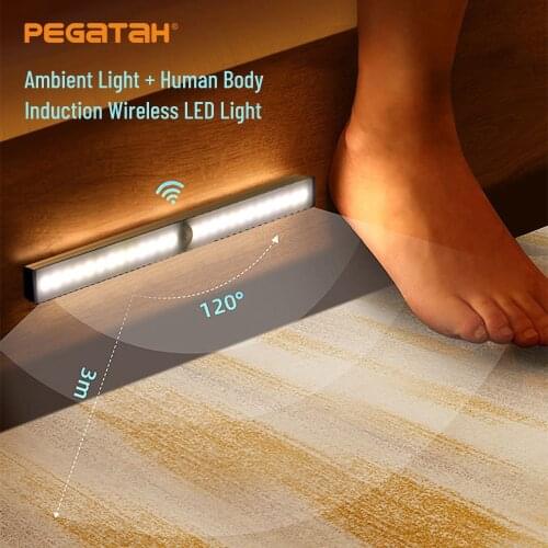 Smart Sensor LED Night Light Human Body Induction Cabinet Lamp Wireless Kitchen Bed LED Wardrobe Wall Holiday Party Decoration