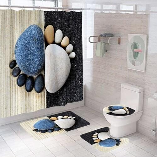 Waterproof Bath Shower Curtain Sets Toilet Seat Cover Non-Slip Mat Rug Carpet Set Bathroom Decor Polyester Fabric Washable