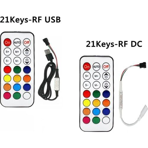 MINI 21Keys LED Strip Controller USB/DC RF Controller With Remote For WS2812B WS2811 SK6812 LED Strip Light DC5-24V