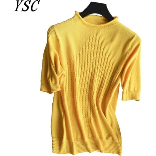YUNSHUCLOSET 2021 Hot Sales Women Wool Sweater Coiling collar Solid color half sleeve Curled collar pullovers Free Shipping