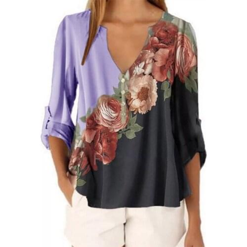 2020 Autumn Womens T-shirts Long Sleeve V-Neck Oversized T-Shirts Print Pullover Fashion Casual Female Top