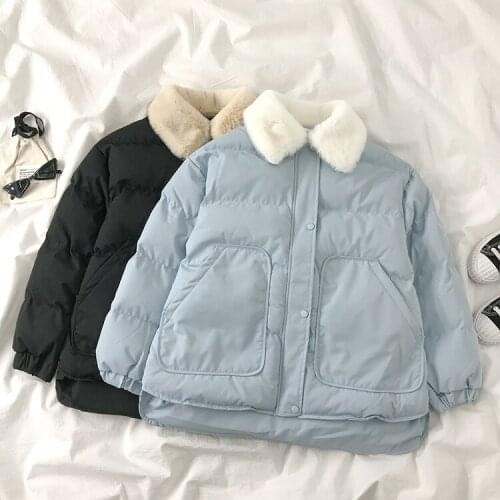 Korean Version of the Thick Warm loose Wool-collar Cotton Jacket Women Autumn and Winter 2021 new Casual all-match Jacket Trend