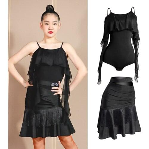 Latin Dance Clothes Women Sling Latin Leotards Fringe Skirt Adult Summer Dance Practice Clothes Cha Cha Samba Costume VDB3587