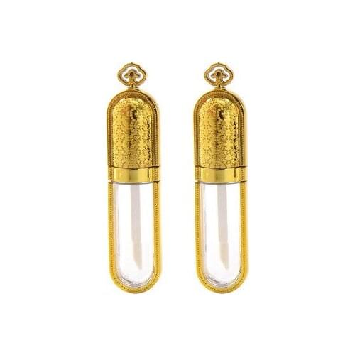 Gold Clear Empty Cosmetic Lip Gloss Tube, Plastic Transparent Crown Wand Lipstick Container, Lip Balm Packing Bottle