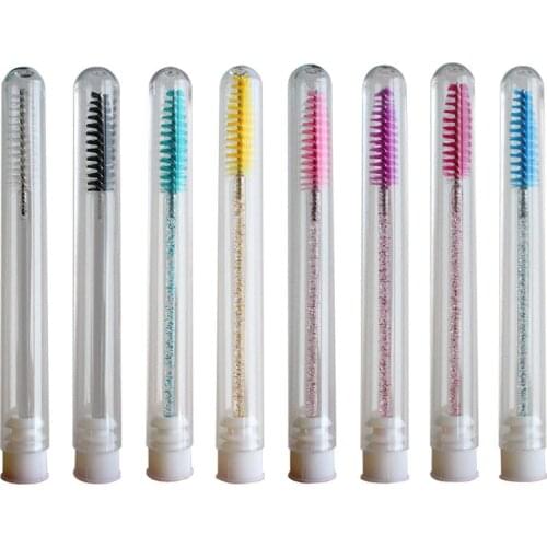 1pc Eyelashes Spoolie Brushes with Diamond Transparent Tube Packaging Makeup Brush Eye Lashes Extension Tools Cosmetic Brush