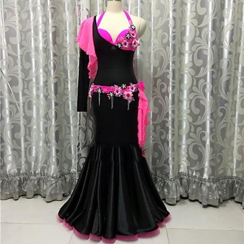 2018 Beauty Belly Dance Costume For Lady Rose Red Dress Professional Women Dress Fashion Sexy Feminine Competitive Costumes B233
