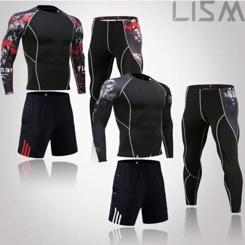 Sports 3 Pieces/Sets Of Mens Track Suit Gym Fitness Compression Sports Suit Clothes Running Jogging Sportswear Exercise Fitness
