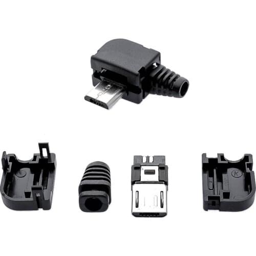 5pcs New Plastic Right Angle Micro USB 5Pin 5P Port Metal Male Plug Socket Connector With Plastic Covers HY1418