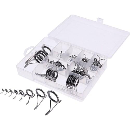 75pcs Various Sizes Telescopic Sea Fishing Rod Guides Tip Rings Line Rings Stainless Steel Rod Repair Kit Fishing Accessories