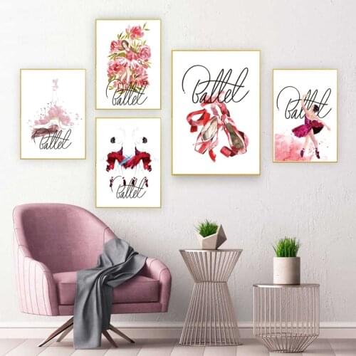 Watercolor Ballerina Ballet Wall Art Poster Girl Dancer Elegant Shoes Canvas Painting For Lady Room Decor