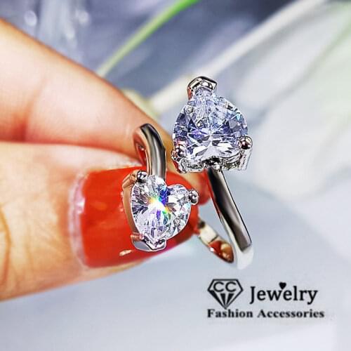 CC Opening Rings Heart Shape Adjustable 925 Sterling Silver Fine Jewlry Ring Party Accessories Wedding Engagement Bijoux CC3217