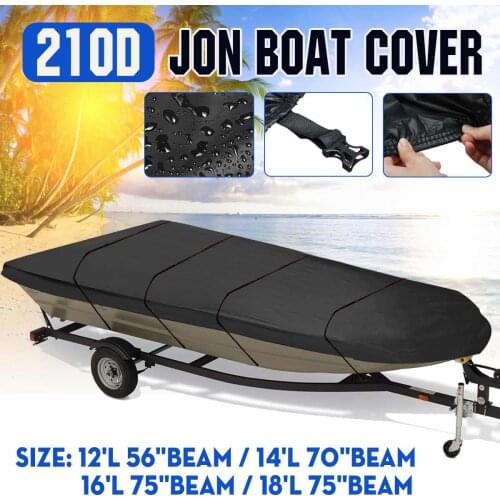Jon Boat Cover 210D Waterproof Anti UV Sunshade Trailer Boat Cover For 12ft/14ft/16ft/18ft Length Marine Dustproof Cover